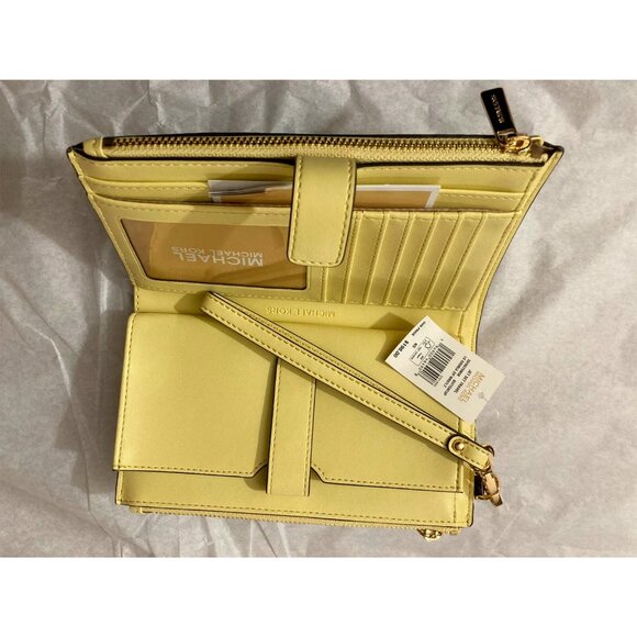 S Michael Kors Jet Set Signature Double-Zip Wristlet Brown Yellow NWT $198 - Picture 7 of 9